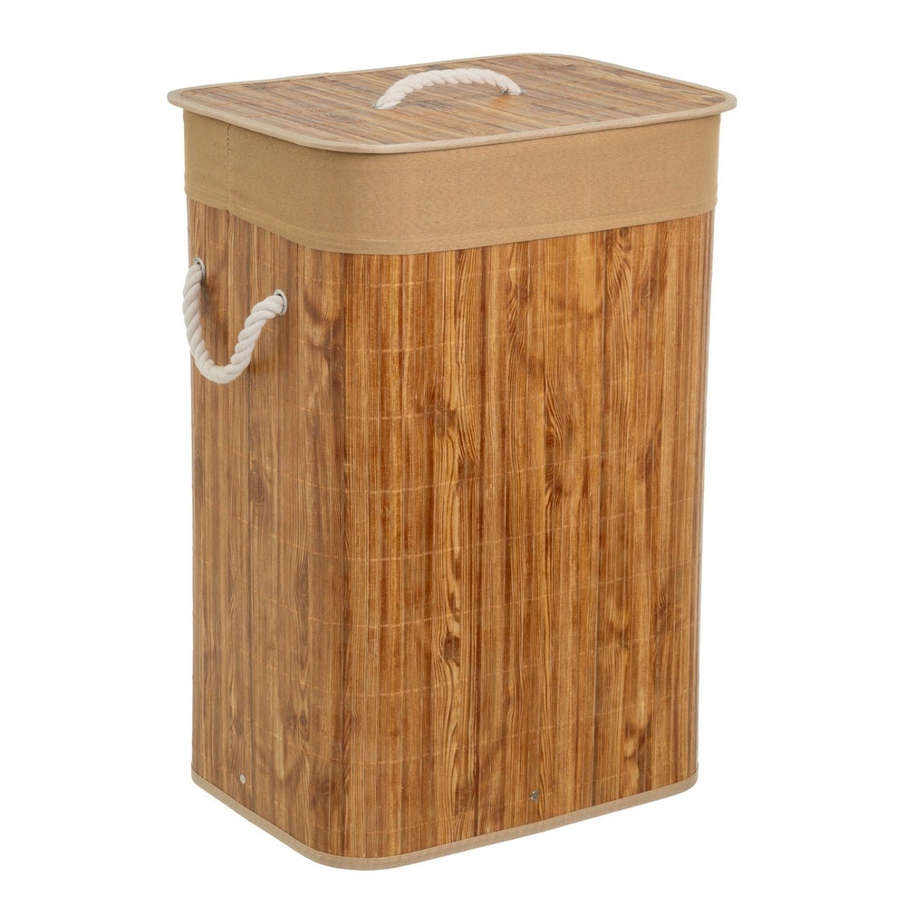 Cesto de ropa plegable con tapa de bambú y tela marrón 70 L 40x30x60 cm