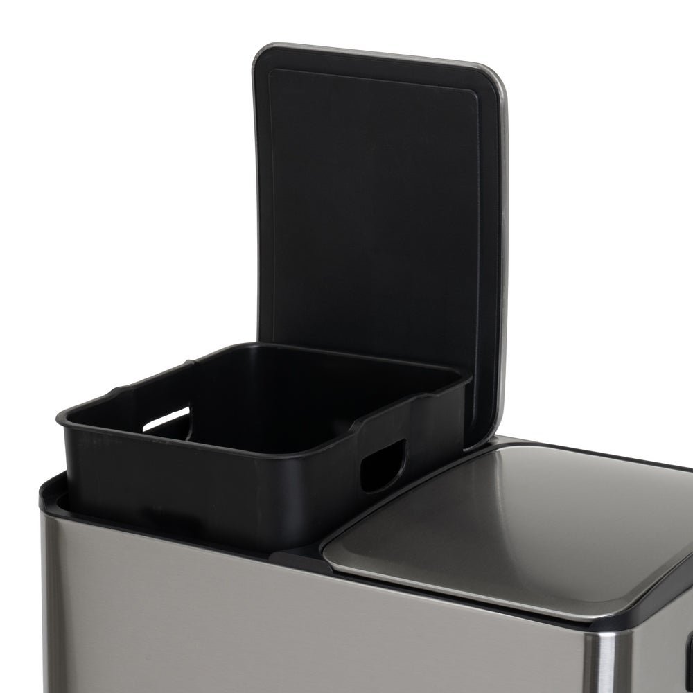 Papelera de pedal gris con tapas negras de cierre suave de 2x30 litros