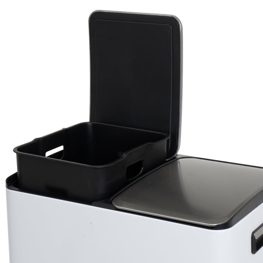Papelera de pedal blanca con tapas negras de cierre suave de 2x30 litros