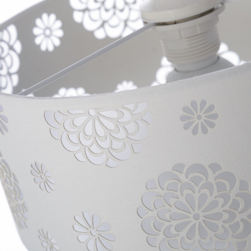 Lámpara de techo moderna blanca con pantalla redonda de tela, 30x22,5 cm