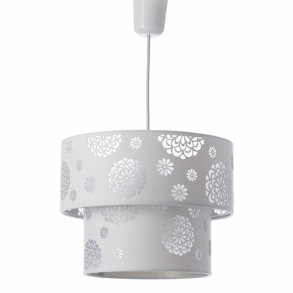 Lámpara de techo moderna blanca con pantalla redonda de tela, 30x22,5 cm