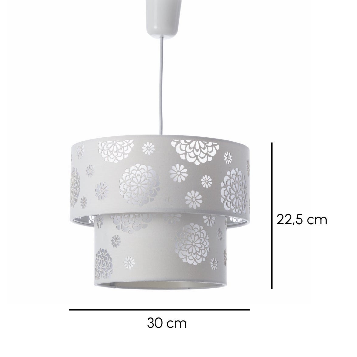 Lámpara de techo moderna blanca con pantalla redonda de tela, 30x22,5 cm