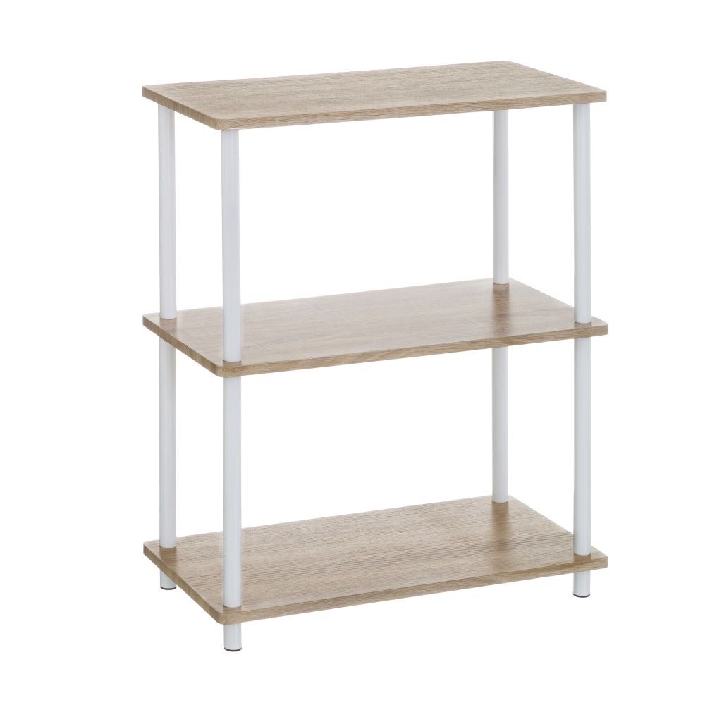 Estantería moderna de metal blanco y madera color natural de 60x80x30 cm
