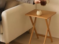 Mesa auxiliar plegable de bambú marrón de 49x37x65 cm