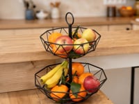 Frutero geométrico de 2 alturas negro de metal de Ø 29x38 cm -