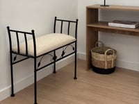Banqueta pie de cama de metal blanco tapizado en algodón blanco de 74 cm